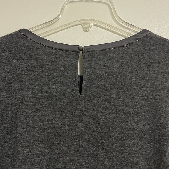 Lafayette 148 Rila Satin Trim Tee Size S Dark Gray Metallic Keyhole Long Sleeves - Picture 5 of 10